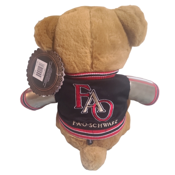 FAO Schwarz Teddy Bear Plush Varsity Jacket 12" Stuffed Animal Toy Brown Black - Picture 3 of 11
